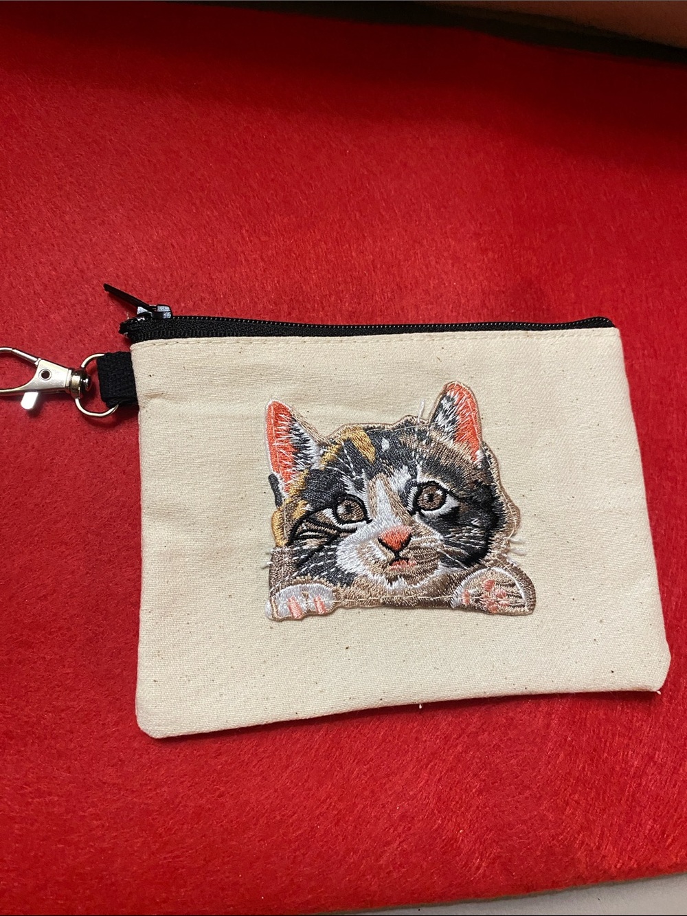 Canvas Cat zippered Coin Pouch with Kitten